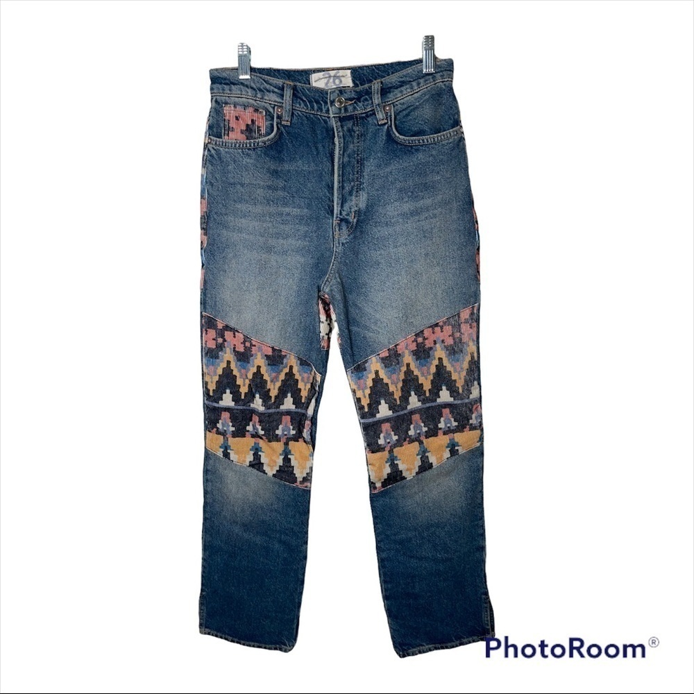 Free People Patchwork Straight Leg Jeans Size 26 Boho Festival Denim - Picture 10 of 13